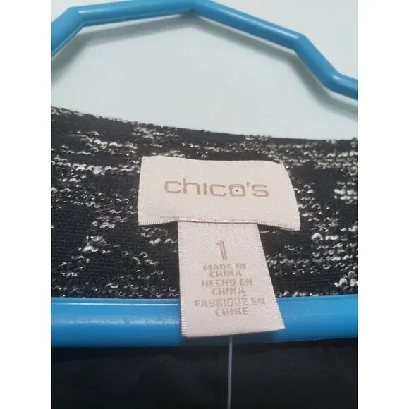 Chico's 1 Womens 8 S Jacket Full Zipper Gray Heather Pieced Jacquard Black NWT - Picture 5 of 7